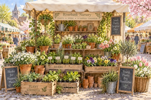 Watercolor of a plant nursery stall at a spring market, generated with GPT Image 2